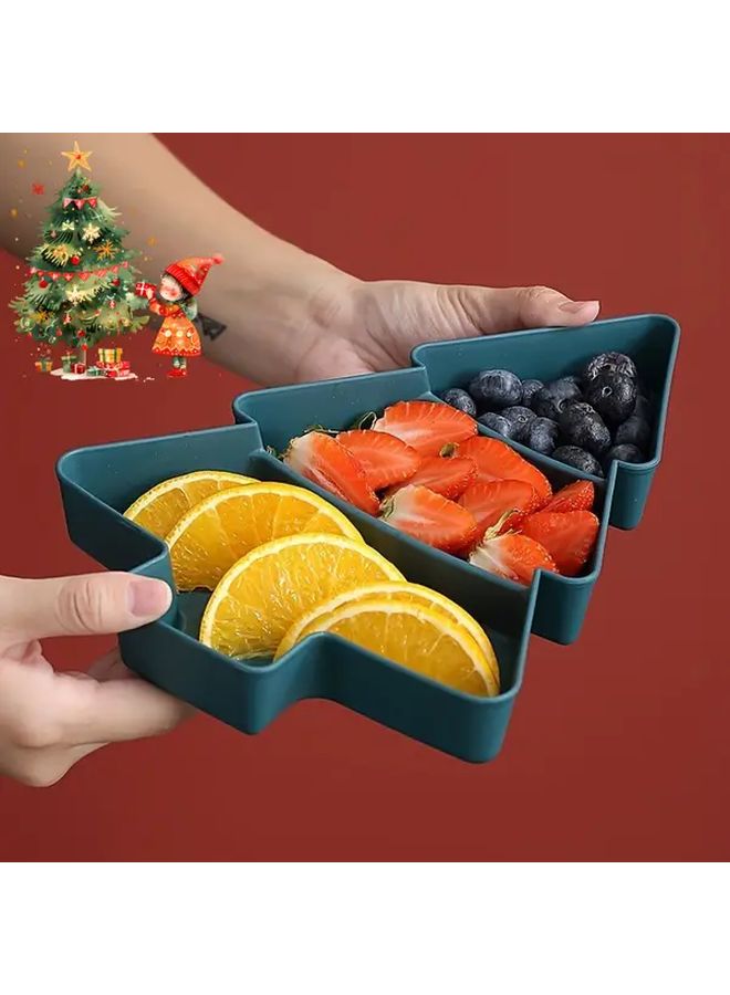Red Christmas Tree Snack Plate 3 Compartments Food Safe Plastic Holiday Party Tableware - Image 2